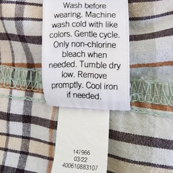 Croft & Barrow Womens Plaid GreenTan Cotton Button Up Shirt Long Sleeve W Small - Picture 8 of 12